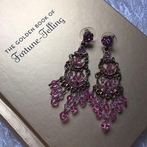 Gold & Pink Stone Chandelier Earrings